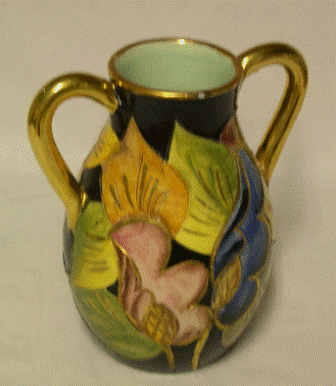 Vallauris, petit pot � d�cors de fleurs et filets or